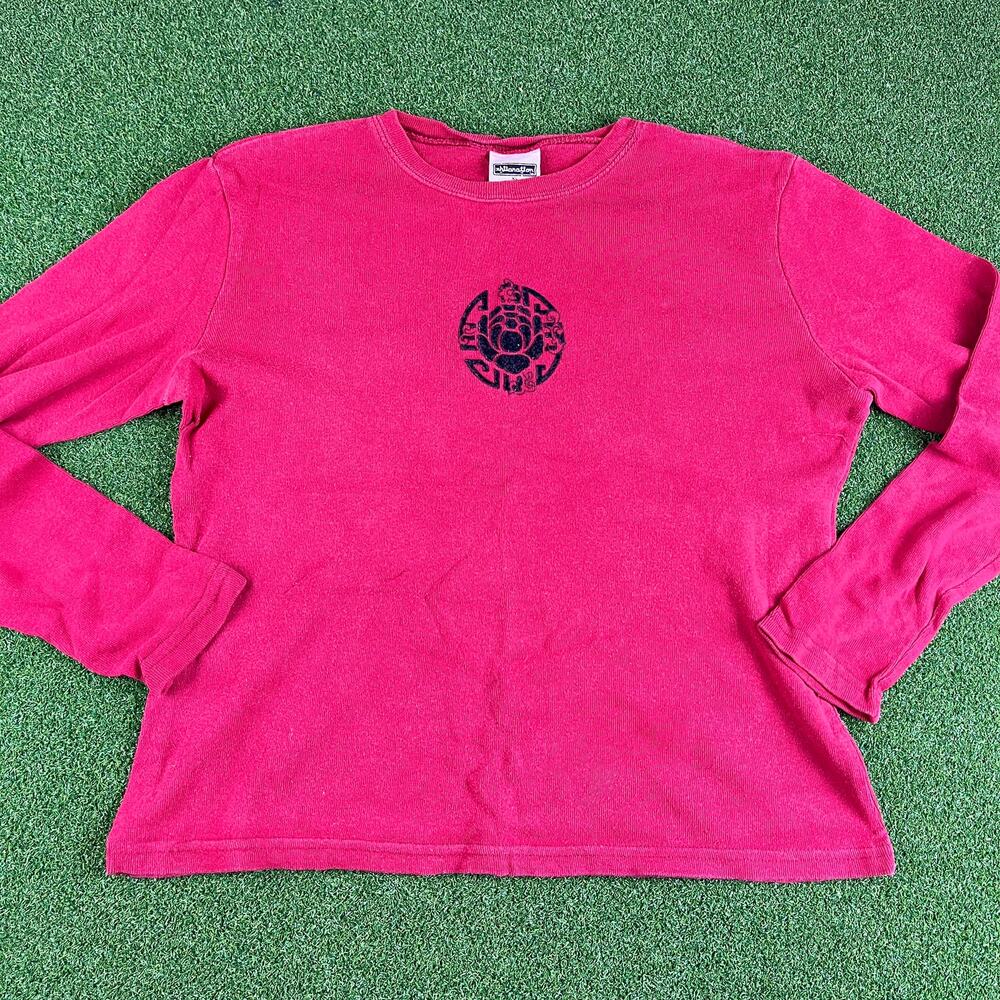 Vintage 90s Y2K Xhilaration Red Long Sleeve Rossette Detail Baby T Sz XL